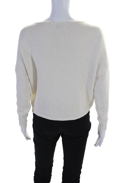 27 Miles Womens White Cotton Crew Neck Long Sleeve Pullover Sweater Top Size XS