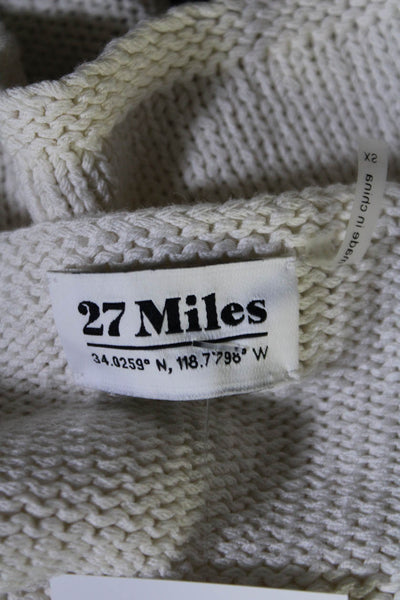 27 Miles Womens White Cotton Crew Neck Long Sleeve Pullover Sweater Top Size XS