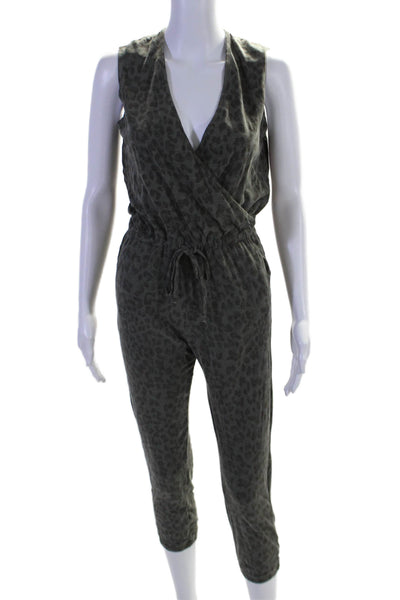 Sundry Womens Gray Leopard Print V-Neck Sleeveless Cuff Ankle Jumpsuit Size 0