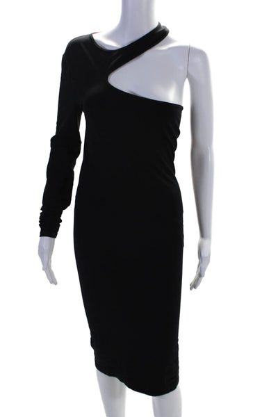 Helmut Lang Womens One Shoulder Long Sleeves Body Con Dress Black Size Medium