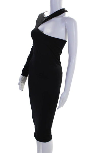 Helmut Lang Womens One Shoulder Long Sleeves Body Con Dress Black Size Medium