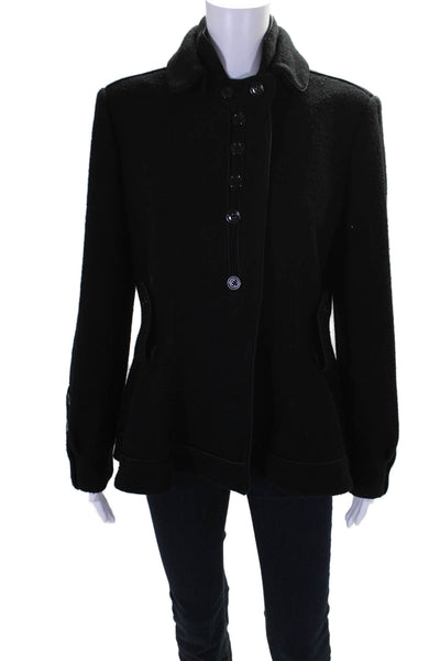 Yves Saint Laurent Womens Black Wool Collar Long Sleeve Coat Jacket Size 42