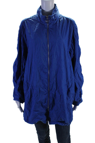 Michael Kors Womens Textured Shiny Mock Neck Full Zip Windbreaker Blue Size 2X