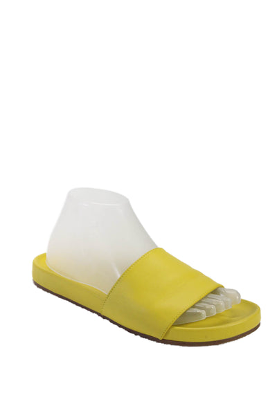 Boden Womens Leather Open Toe Thick Strap Casual Slip On Slides Yellow Size EUR