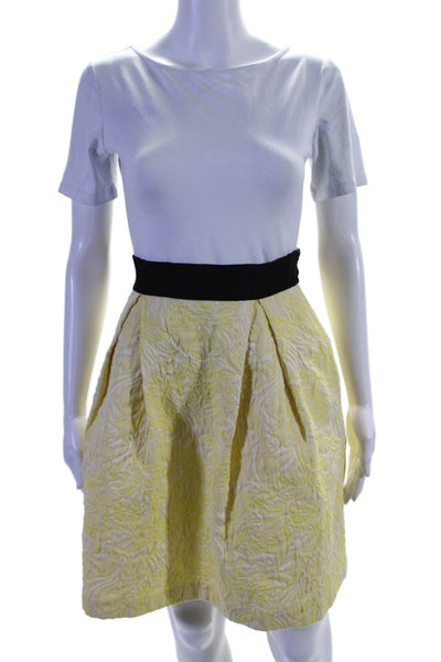 Pinko Womens Yellow Textured Floral Pleated Knee Length A-Line Skirt Size 6