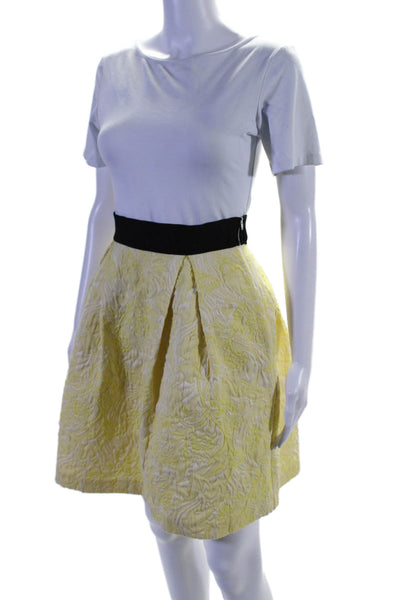 Pinko Womens Yellow Textured Floral Pleated Knee Length A-Line Skirt Size 6