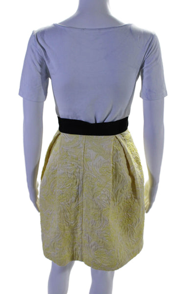 Pinko Womens Yellow Textured Floral Pleated Knee Length A-Line Skirt Size 6