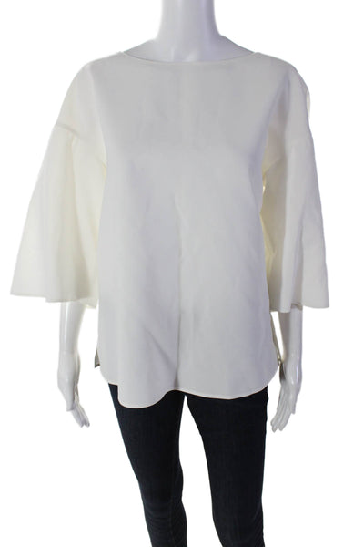 Lafayette 148 New York Womens Winged Elbow Sleeved Side Slit Blouse White Size M