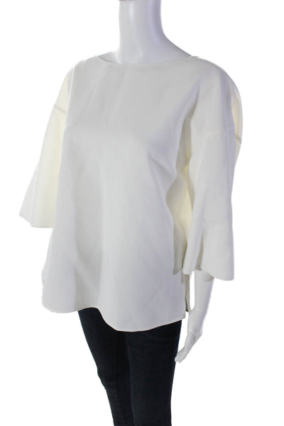 Lafayette 148 New York Womens Winged Elbow Sleeved Side Slit Blouse White Size M