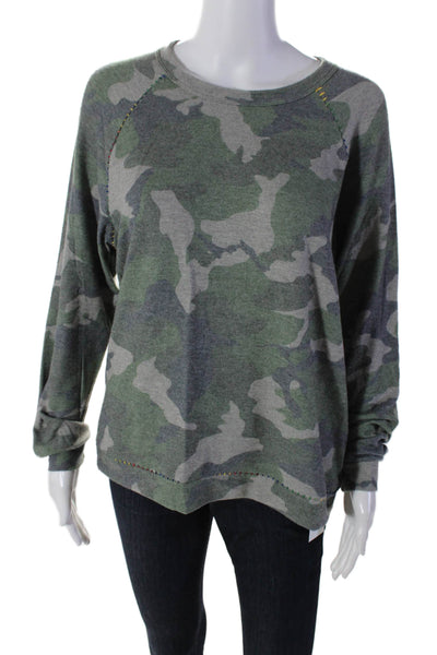 Michael Lauren Womens Camouflage Print Long Sleeves Sweater Green Beige Size Sma