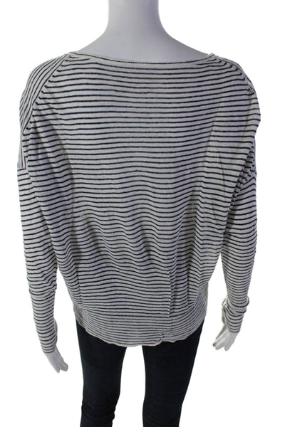 Nili Lotan Womens Linen Striped V Neck Pullover Sweater White Black Size Small