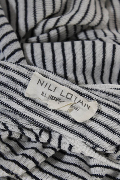 Nili Lotan Womens Linen Striped V Neck Pullover Sweater White Black Size Small