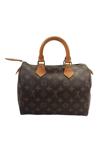 Louis Vuitton Womens Brown Leather Monogram Zip Small Speedy Top Handle Handbag