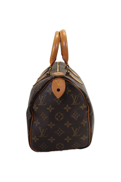 Louis Vuitton Womens Brown Leather Monogram Zip Small Speedy Top Handle Handbag