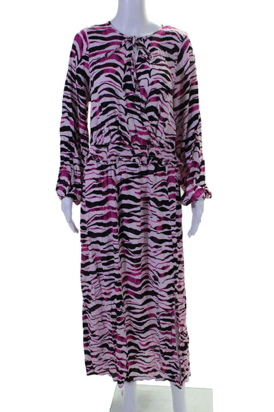 Eloquii Elements Womens Animal Print V-Neck Ruched Tied Slit Dress Pink Size 16