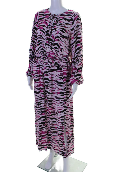 Eloquii Elements Womens Animal Print V-Neck Ruched Tied Slit Dress Pink Size 16