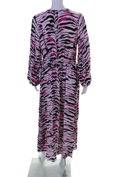 Eloquii Elements Womens Animal Print V-Neck Ruched Tied Slit Dress Pink Size 16