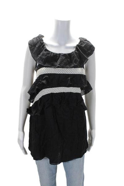 Kisuii Womens Cotton Ruffled Ruched Sleeveless Tiered Tank Blouse Black Size S