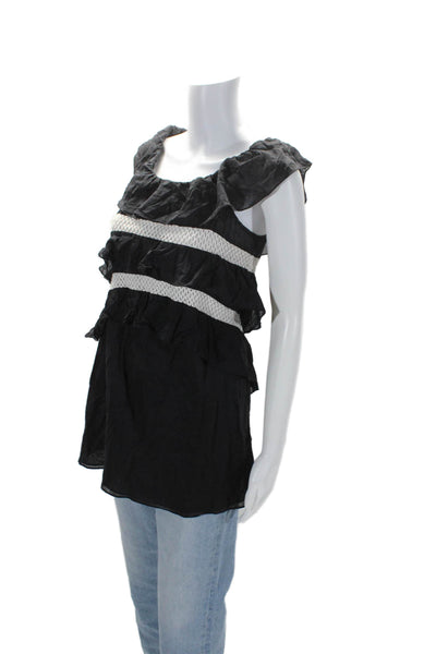 Kisuii Womens Cotton Ruffled Ruched Sleeveless Tiered Tank Blouse Black Size S