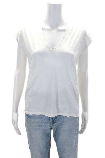 Frame Womens Cotton V-Neck Short Sleeve Pullover Casual T-Shirt White Size XS