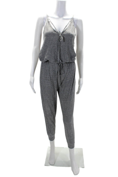 Lanston Womens V-Neck Ruched Drawstring Waist Slip-On Jumpsuit Gray Size XS