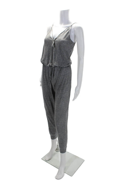 Lanston Womens V-Neck Ruched Drawstring Waist Slip-On Jumpsuit Gray Size XS