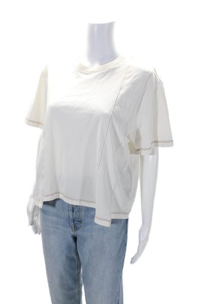 Pistola Womens Cotton White Crew Neck Short Sleeve Asymmetric Tee Top Size M