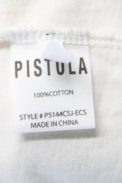 Pistola Womens Cotton White Crew Neck Short Sleeve Asymmetric Tee Top Size M