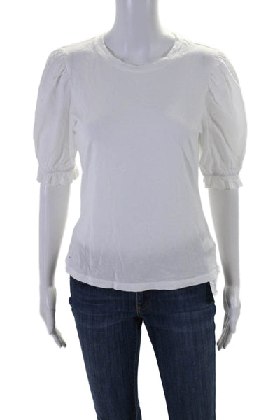 Rails Women's Round Neck Short Sleeves Ruffle Basic T-Shirt White Size XS