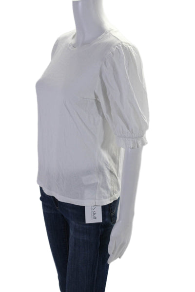 Rails Women's Round Neck Short Sleeves Ruffle Basic T-Shirt White Size XS