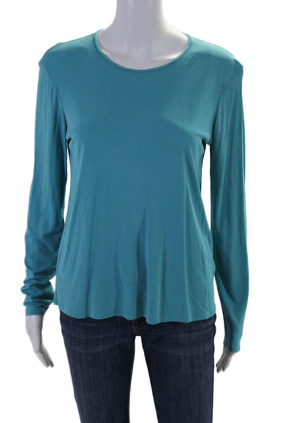 Eileen Fisher Womens Silk Long Sleeve Round Neck Basic Blouse Blue Size S