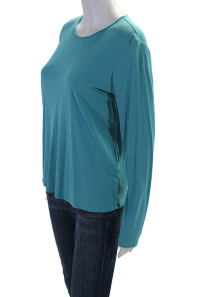 Eileen Fisher Womens Silk Long Sleeve Round Neck Basic Blouse Blue Size S