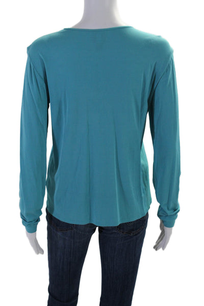 Eileen Fisher Womens Silk Long Sleeve Round Neck Basic Blouse Blue Size S