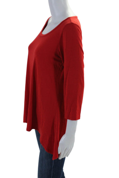 Eileen Fisher Womens Cotton Round Neck Long Sleeve Basic Top Red Size XS