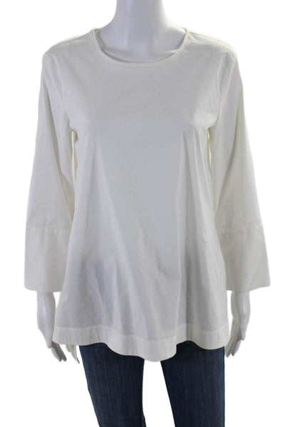 J. Jill Womens Cotton Collared V-neck Cuff Sleeve Button Blouse White Size S