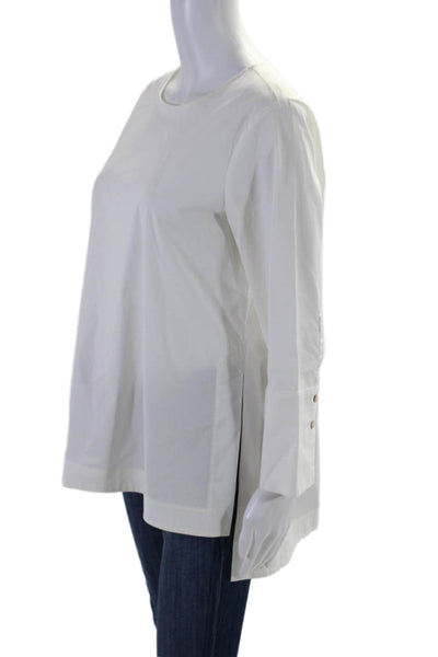 J. Jill Womens Cotton Collared V-neck Cuff Sleeve Button Blouse White Size S