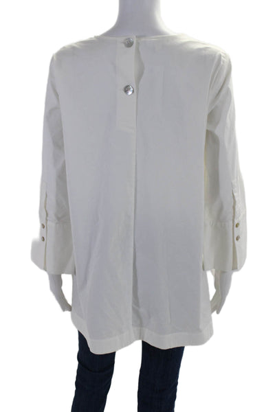 J. Jill Womens Cotton Collared V-neck Cuff Sleeve Button Blouse White Size S