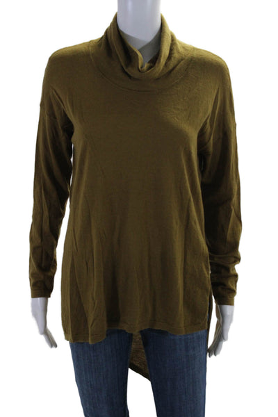 Eileen Fisher Womens Wool Turtle Neck Ribbed Thin Knit Top Green Size S