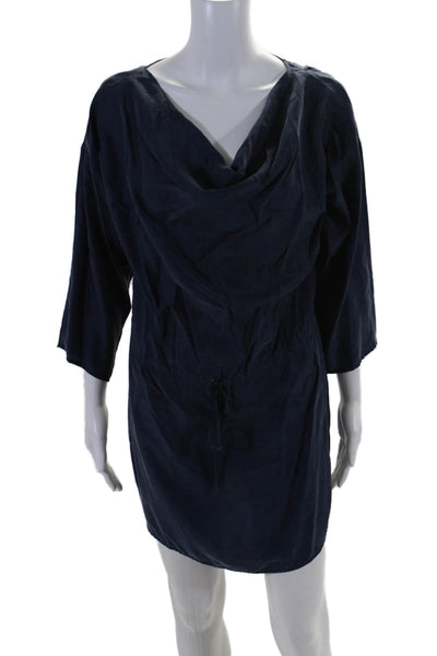 VIntage Vendome Womens Long Sleeve Elastic Drawstring Waist Dress Navy Size S
