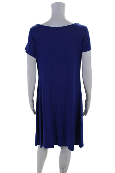 Eileen Fisher Womens Cotton Scoop Neck Short Sleeve Casual T-Shirt Dress Blue Si