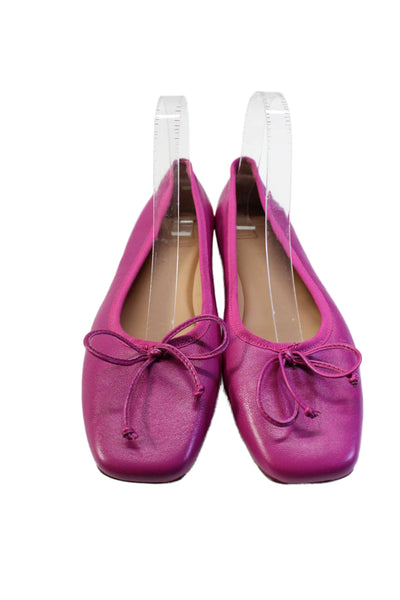 M.Gemi Womens Leather Square Toe Tied Bow Ballet Flats Fuschia Pink Size 10.5US