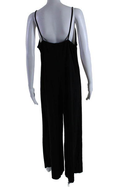 Norma Kamali Womens V Neck Spaghetti Strap Wide Leg Jumpsuit Black Size XL