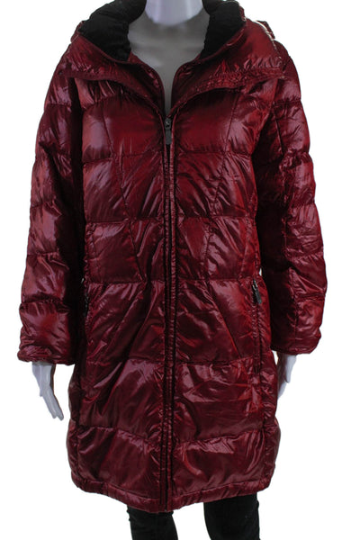 Calvin Klein Womens Double Zip Hooded Puffer Coat Red Size XXL