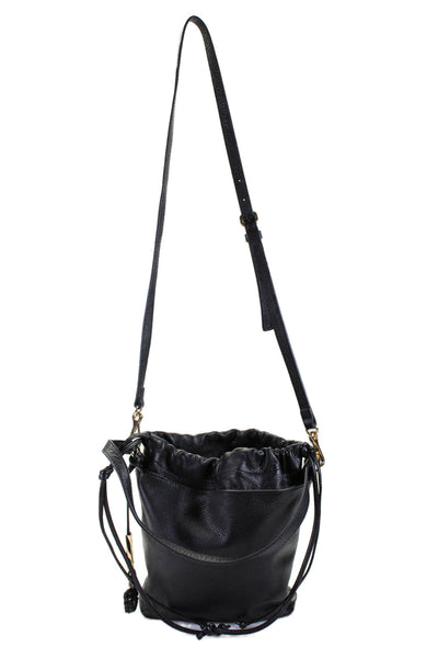 Vince Camuto Women's Straw String Closure Leather Crossbody Handbag Black Size M