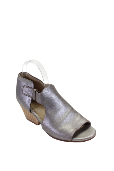 Eileen Fisher Women's Open Toe Cut-Outs Heels Sandals Silver Size 9