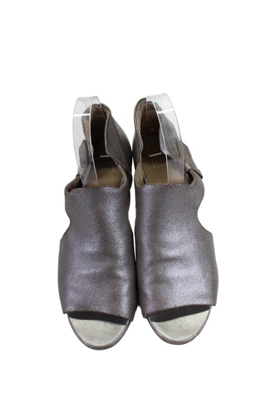 Eileen Fisher Women's Open Toe Cut-Outs Heels Sandals Silver Size 9