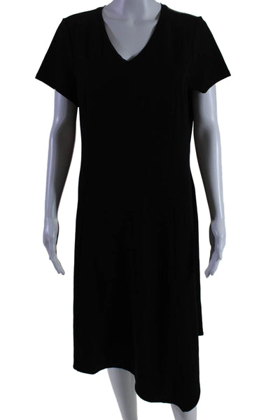 H By Halston Womens V-Neck Short Sleeves Fit Flare Midi Shift Dress Black Size M