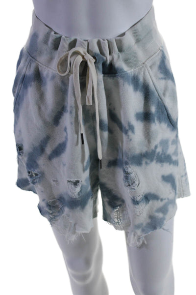 Philanthropy Women's Elastic Drawstring Waist Distress Shorts Tie Dye Size M