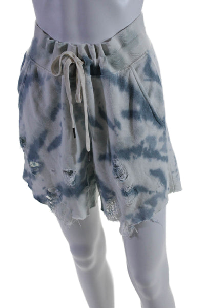 Philanthropy Women's Elastic Drawstring Waist Distress Shorts Tie Dye Size M