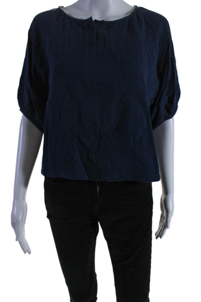 Lilla P Womens Boat Neck Two Button Pullover Basic Blouse Blue Size XS